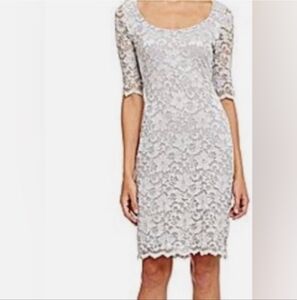 Belle BadgleyMischka Silver Lace Cocktail Dress